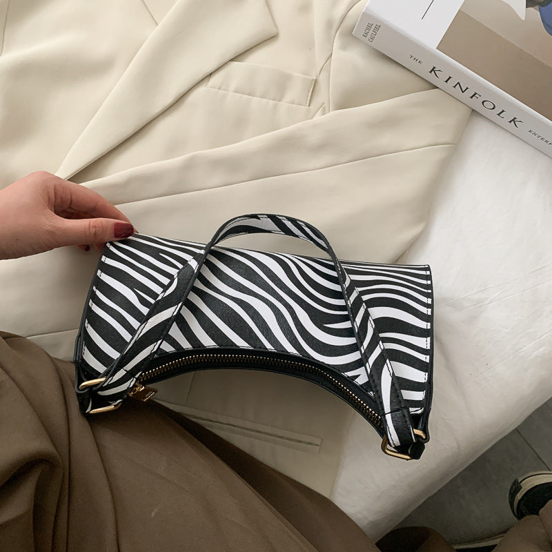 Mini Cow Pattern Crescent Bag Shoulder Semicircle Portable Messenger Bag