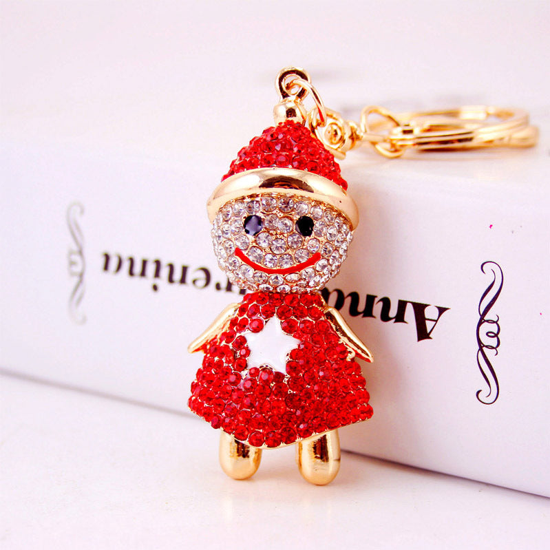 Creative Craft Gifts Lovely Christmas Cartoon Snowman With Diamond Key Ring