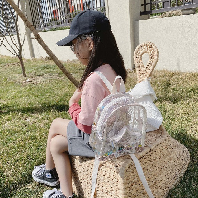 Kidsx Small Backpack Travel Bag Transparent PVC Backpack Girls Glitter Stars Shoulder School Bags Travel Bagpack