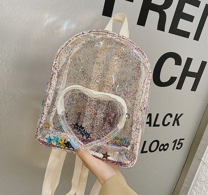 Kidsx Small Backpack Travel Bag Transparent PVC Backpack Girls Glitter Stars Shoulder School Bags Travel Bagpack