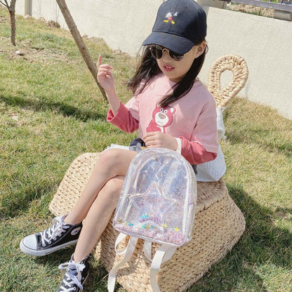 Kidsx Small Backpack Travel Bag Transparent PVC Backpack Girls Glitter Stars Shoulder School Bags Travel Bagpack