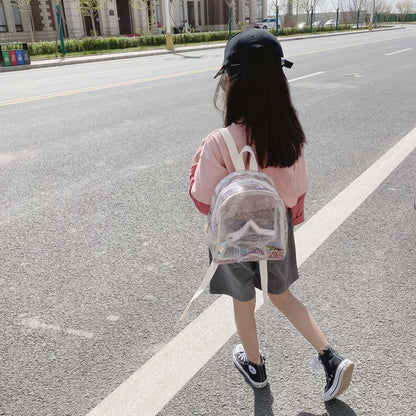 Kidsx Small Backpack Travel Bag Transparent PVC Backpack Girls Glitter Stars Shoulder School Bags Travel Bagpack