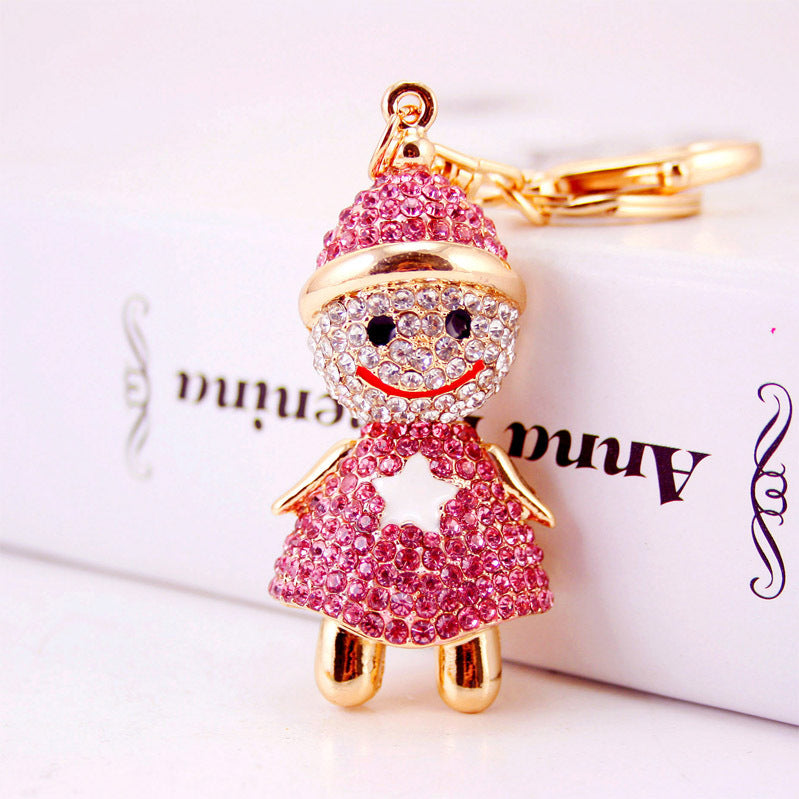 Creative Craft Gifts Lovely Christmas Cartoon Snowman With Diamond Key Ring