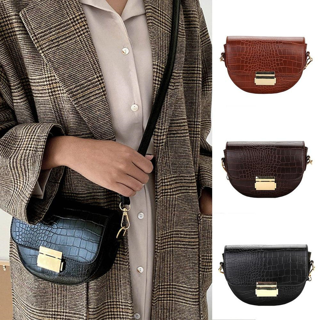 Fashion textured one-shoulder saddle bag