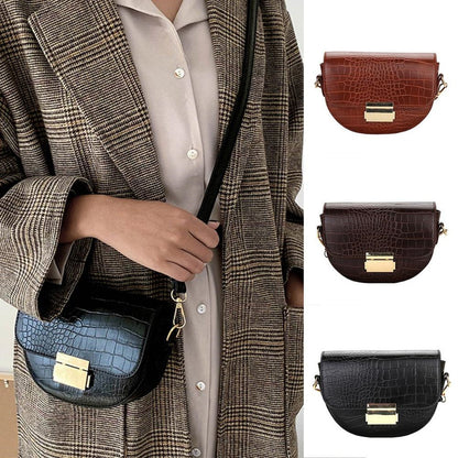 Fashion textured one-shoulder saddle bag