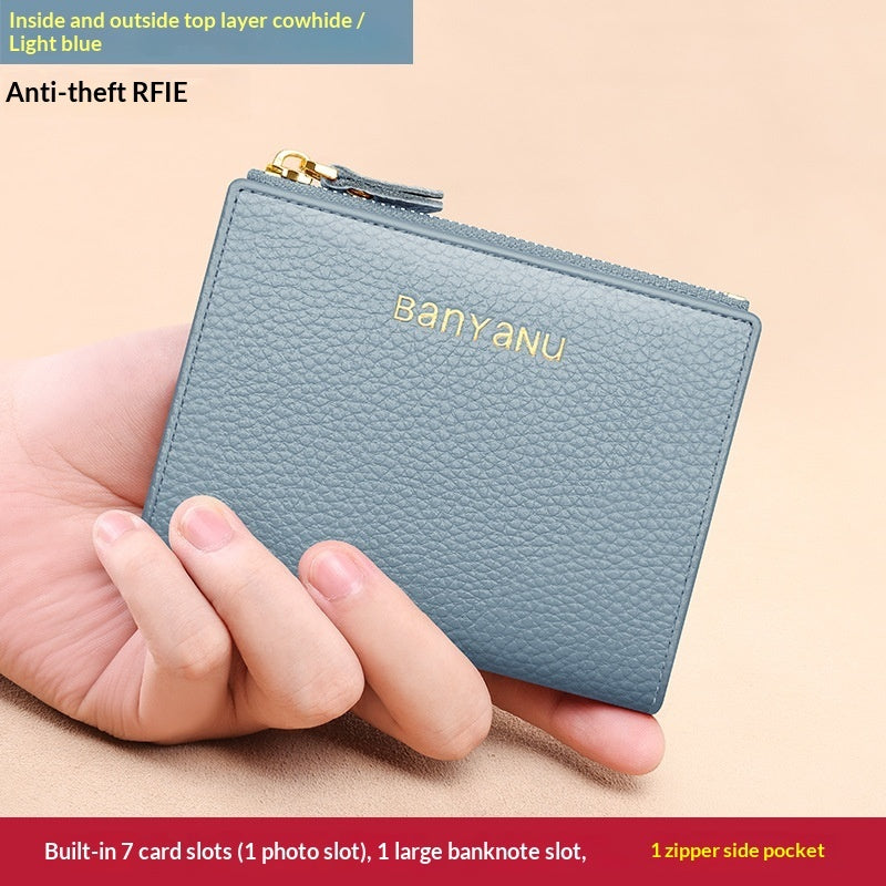 Soft Cowhide Cardholder Women's Short Genuine Leather Coin Purse