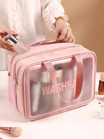 Dry-wet separation double transparent PU makeup bag portable washing bag cosmetic storage bag travel fitness swimming essentials