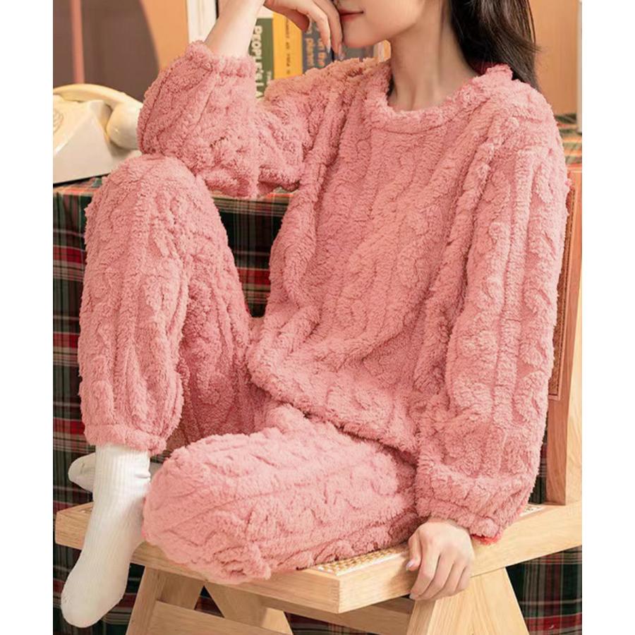 Thickened Warm Sleepwear for Winter Women Flannel Suit Student Pajamas Homewear Tops and Pants Striped Nightwear Loungewear