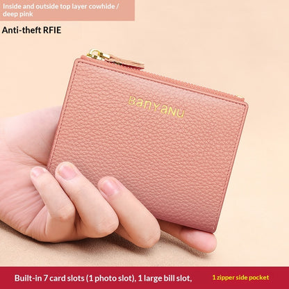 Soft Cowhide Cardholder Women's Short Genuine Leather Coin Purse