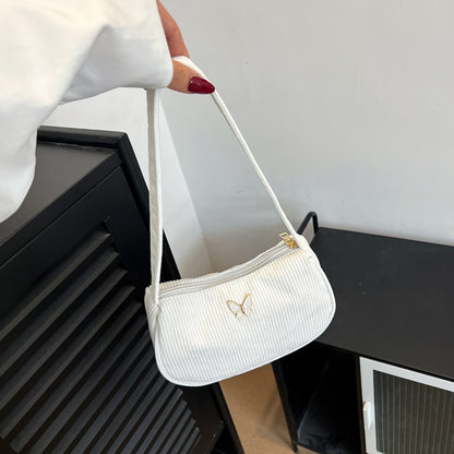 Solid Color Corduroy Butterfly Large Capacity Shoulder Bag