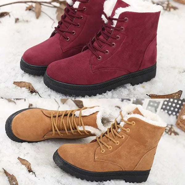 Women's Boots Warm Fur Botas Mujer 2025 Winter Shoes For Woman Snow Boots Low Heels Ankle Boots Winter Black Footwear Female