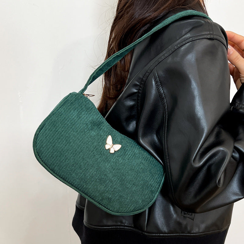 Solid Color Corduroy Butterfly Large Capacity Shoulder Bag