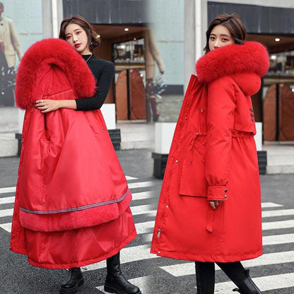 MOLAN Winter Jacket New Women Parka Clothes Long Coat Wool Liner Hooded Jacket Fur Collar Thick Warm Snow Wear Padded Parka