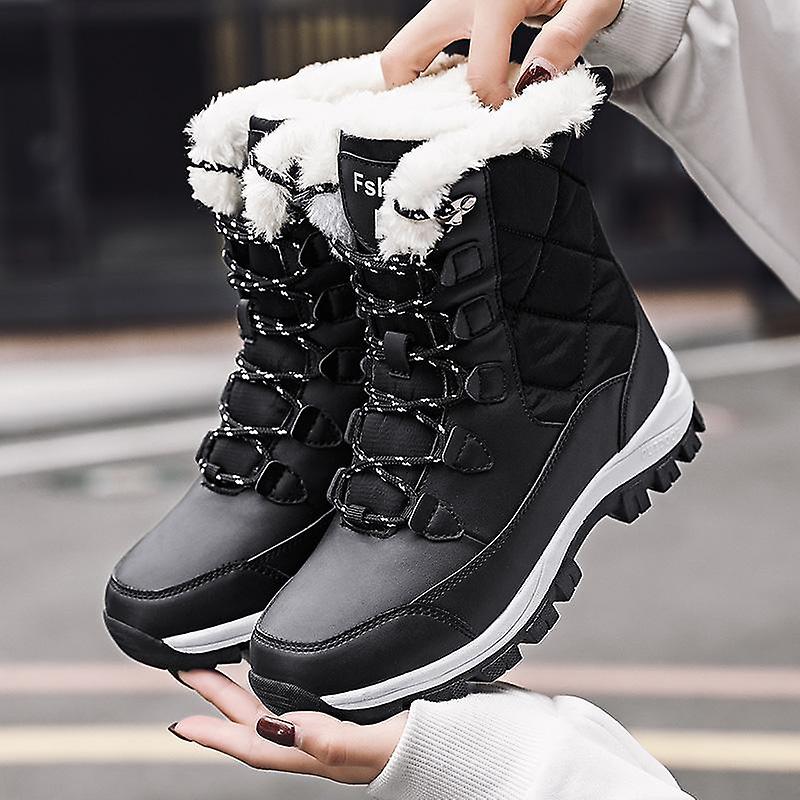 Women's Boots Warm Fur Botas Mujer 2025 Winter Shoes For Woman Snow Boots Low Heels Ankle Boots Winter Black Footwear Female