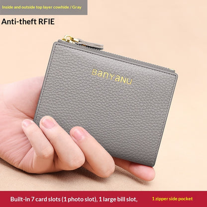 Soft Cowhide Cardholder Women's Short Genuine Leather Coin Purse