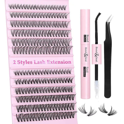 DIY Lashes Extension Kit Eyelashes 200 PCS Clusters Lash Bond and Seal Makeup Tools for Gluing Lashes Gluing Glue Accessories