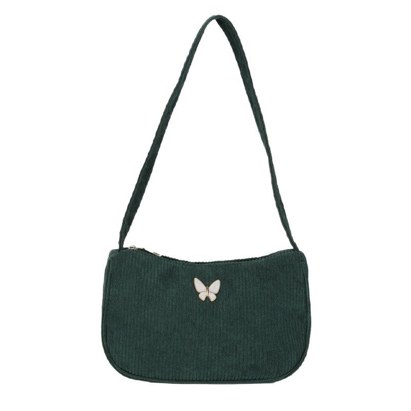 Solid Color Corduroy Butterfly Large Capacity Shoulder Bag