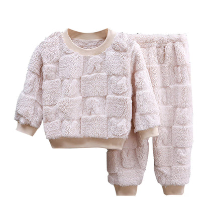 Autumn Winter Sleepwear Flannel Pajamas For Girls Boys Long Sleeve Tops+Pants Suits Fashion Home Clothing Baby Kid Sleep Costume