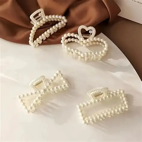 5pcs Faux Pearl Ornament Claw Clips, Elegant & Chic Large Size Hair Claw Hair Clips Accessories For Women