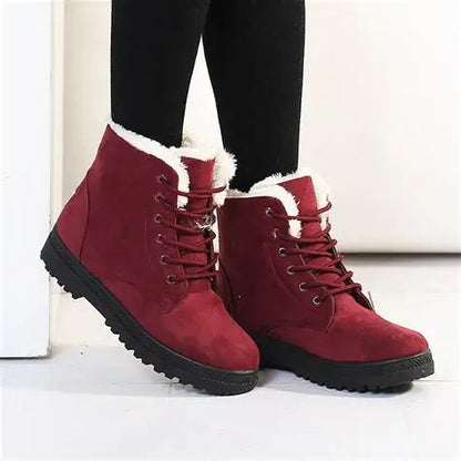 Women's Boots Warm Fur Botas Mujer 2025 Winter Shoes For Woman Snow Boots Low Heels Ankle Boots Winter Black Footwear Female
