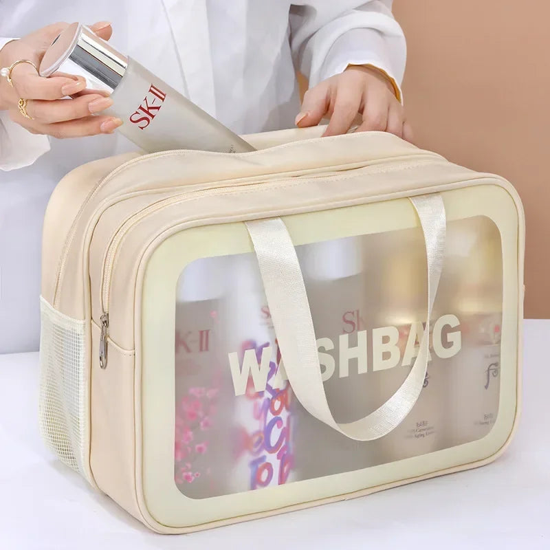 Dry-wet separation double transparent PU makeup bag portable washing bag cosmetic storage bag travel fitness swimming essentials