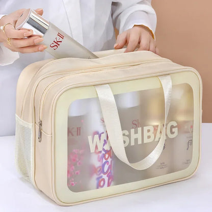 Dry-wet separation double transparent PU makeup bag portable washing bag cosmetic storage bag travel fitness swimming essentials