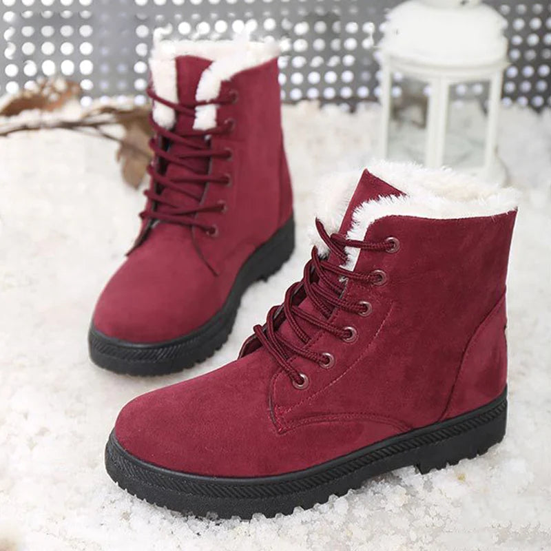 Women's Boots Warm Fur Botas Mujer 2025 Winter Shoes For Woman Snow Boots Low Heels Ankle Boots Winter Black Footwear Female
