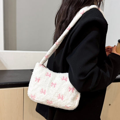 Shoulder Bag Contrast Color Fur Bag Autumn And Winter Plush Casual Handbag