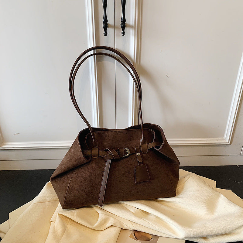 Retro Frosted Suede Tote Bag For Women Large Capacity Shoulder Bag