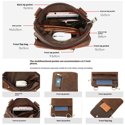 Retro First Layer Cowhide Crazy Horse Leather Crossbody Bag