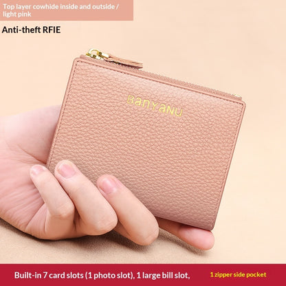 Soft Cowhide Cardholder Women's Short Genuine Leather Coin Purse