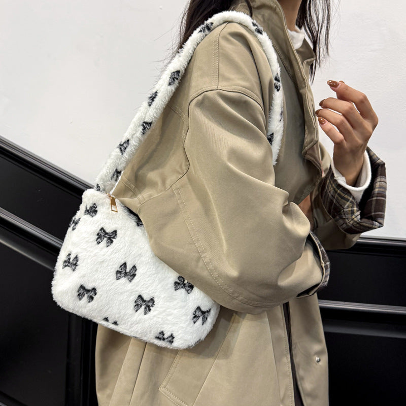 Shoulder Bag Contrast Color Fur Bag Autumn And Winter Plush Casual Handbag