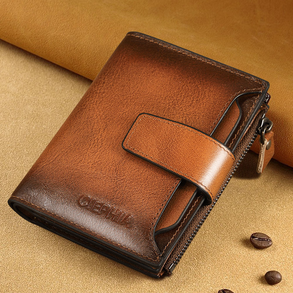 Men's Leather Wallet Multi-function Anti-theft Zipper Coin Purse