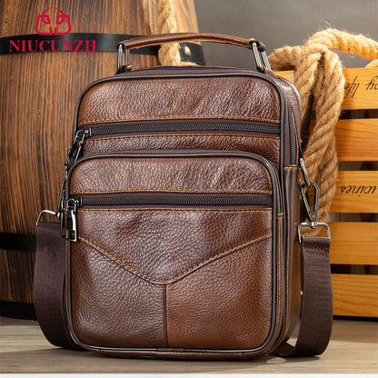 Men's Top Grain Leather Large Capacity Business Commuter Crossbody Bag Genuine Leather