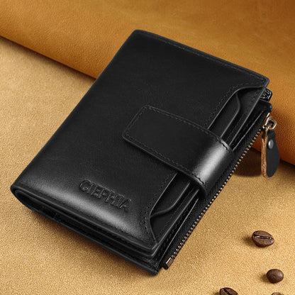 Men's Leather Wallet Multi-function Anti-theft Zipper Coin Purse
