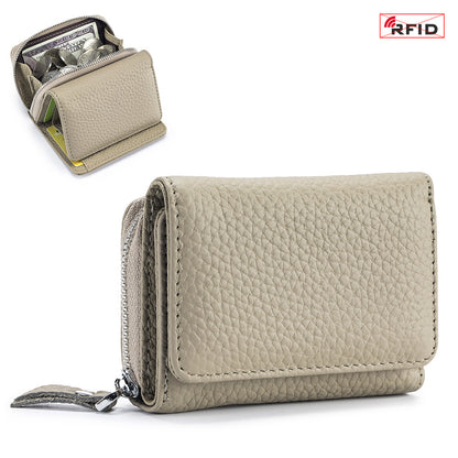 Women's Leather Tri-fold Mini RFID Wallet Large Capacity Storage Bag