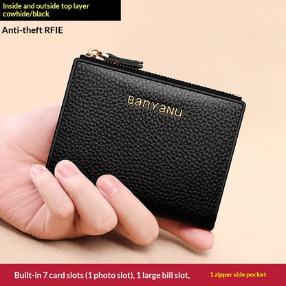 Soft Cowhide Cardholder Women's Short Genuine Leather Coin Purse