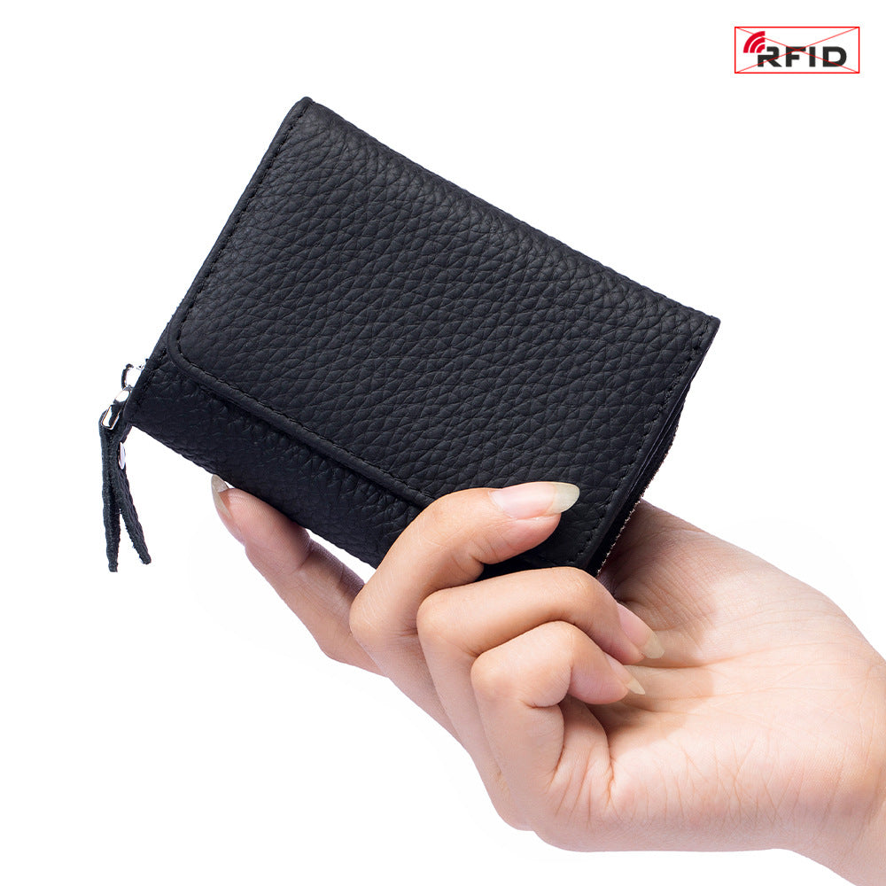Women's Leather Tri-fold Mini RFID Wallet Large Capacity Storage Bag