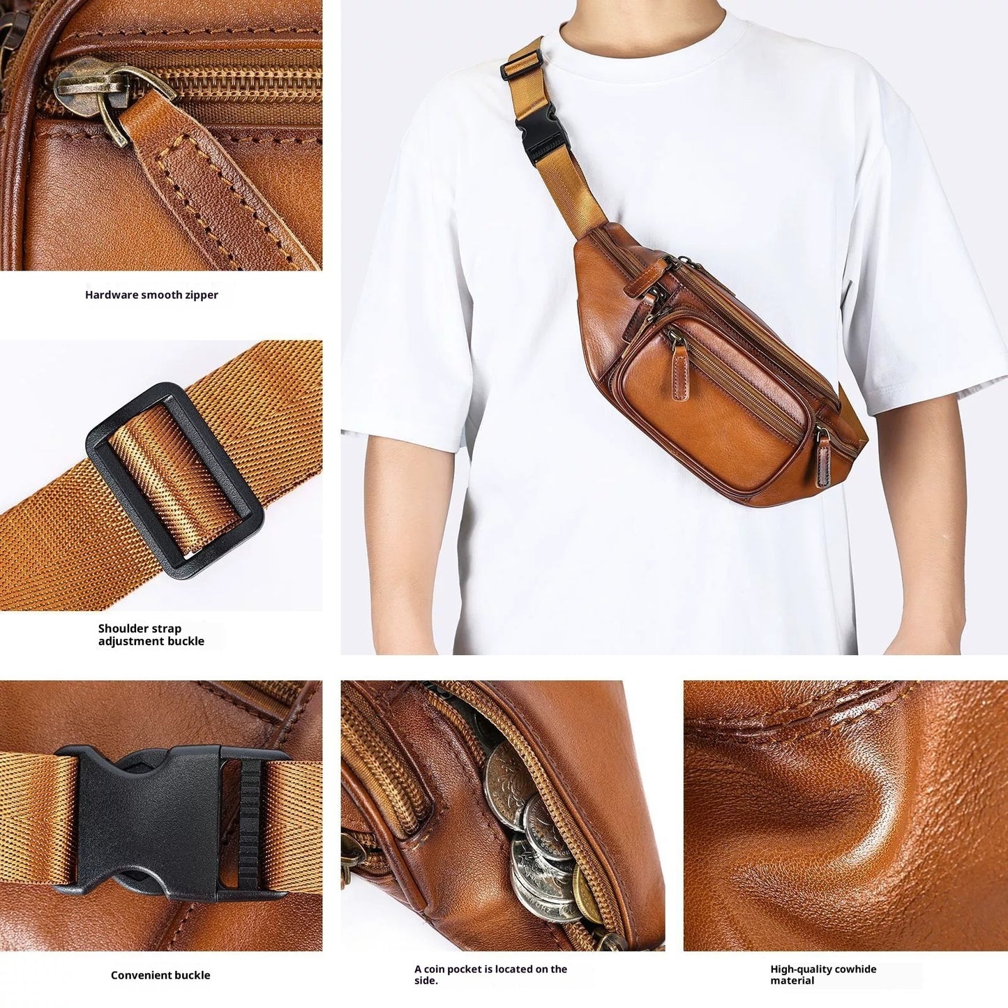 Leather Personality Fashion Men's Chest Bag