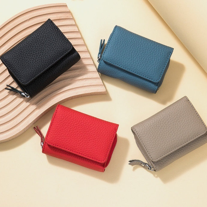 Women's Leather Tri-fold Mini RFID Wallet Large Capacity Storage Bag