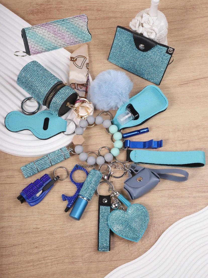 Blue Sparkling Diamond  Multi-functional Keychain Set